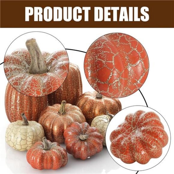 8-Piece Metal Cracked Design Foam Pumpkins for Halloween Thanksgiving‎ Fall Home - Picture 3 of 6